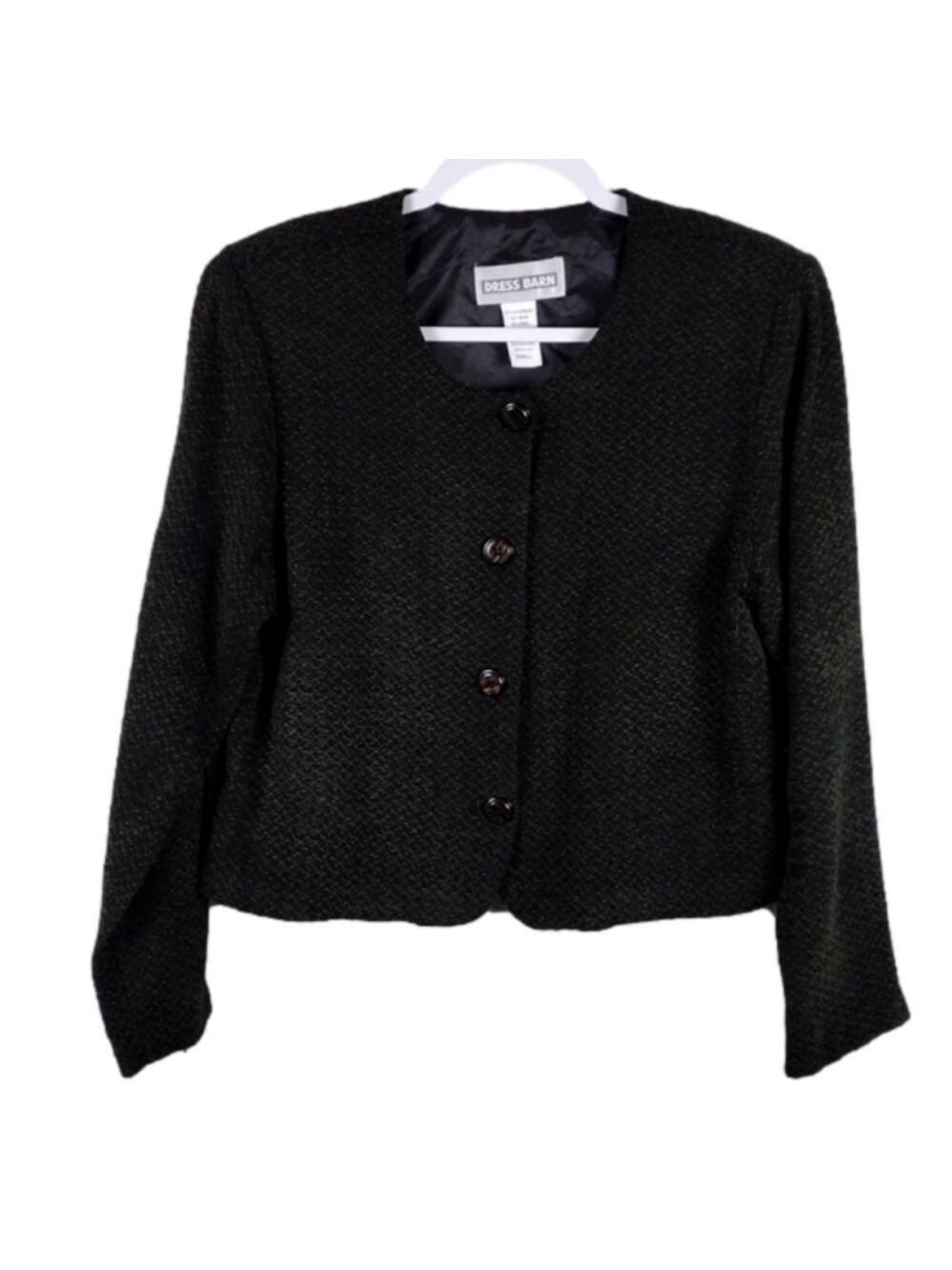 Dress Barn Green Textured Chenille Scoop Neck Long Sleeve Button Up Cardigan
